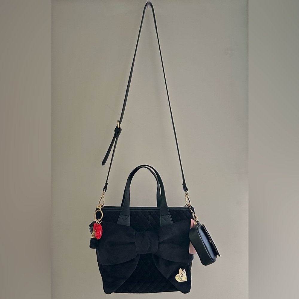 NWT Juicy Couture Tied with a Bow mini tote crossbody Black Bow Bag purse charm - Picture 6 of 17